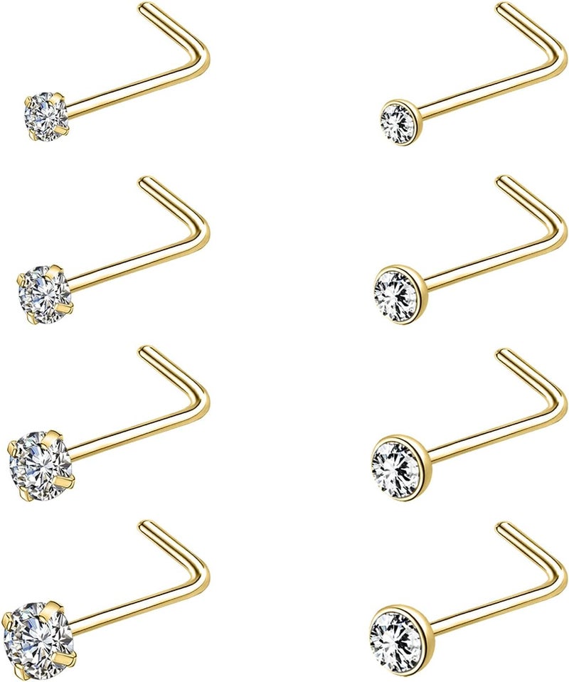 AccGin Store 6-10Pcs 18G 20G Nose Ring Surgical Steel Nose Rings Studs Piercing For Women Men 1.5mm 2mm 2.5mm 3mm Round Diamond CZ L Shaped Corkscrew Gold Black Silver Nose Piercing Hypoallergenic - Image 1